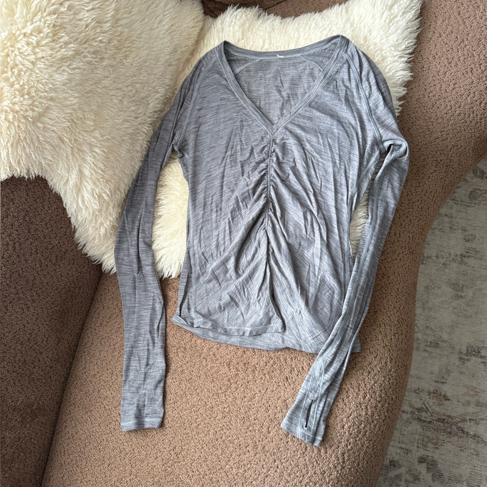 Lululemon Grey Interval Ruched V Neck Long Sleeve